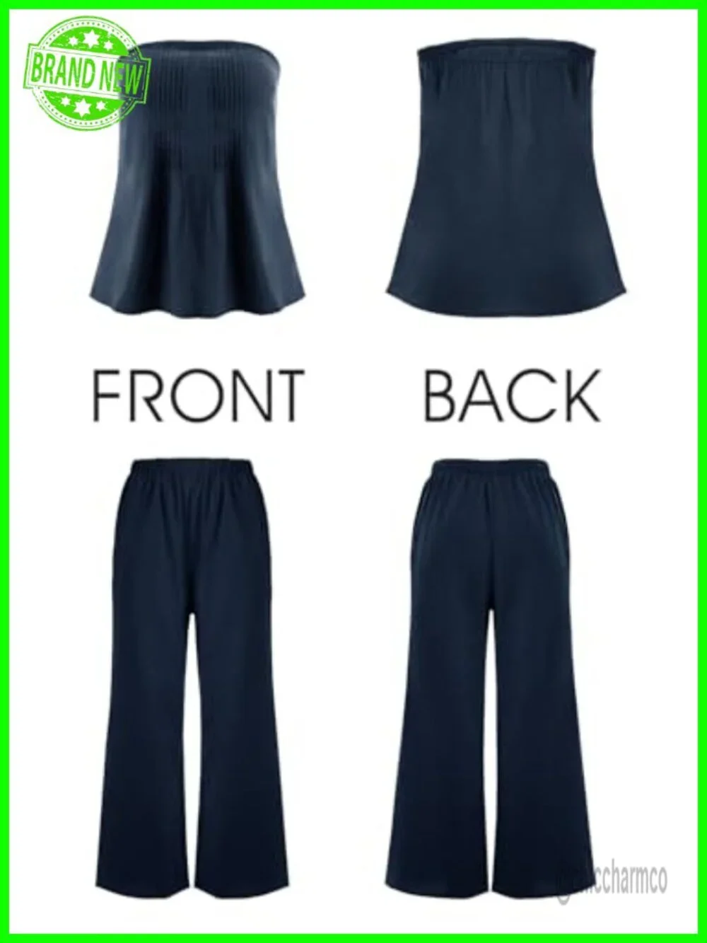 2 Piece Strapless Tube Top Wide Leg Pants Matching Lounge Set